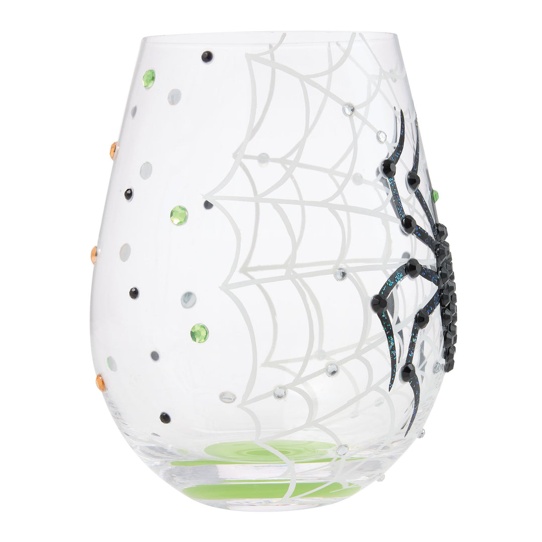 In My Own Web Hand Painted Stemless Wine Glass