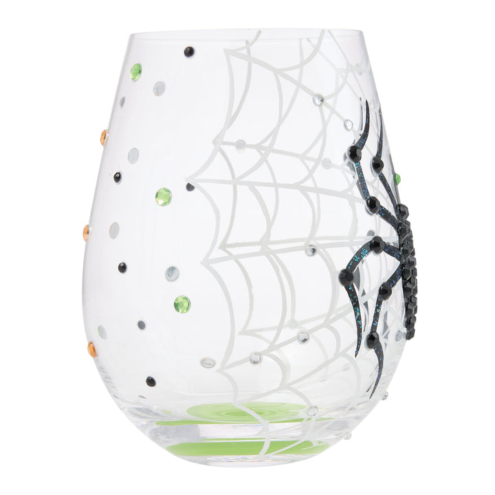 In My Own Web Hand Painted Stemless Wine Glass