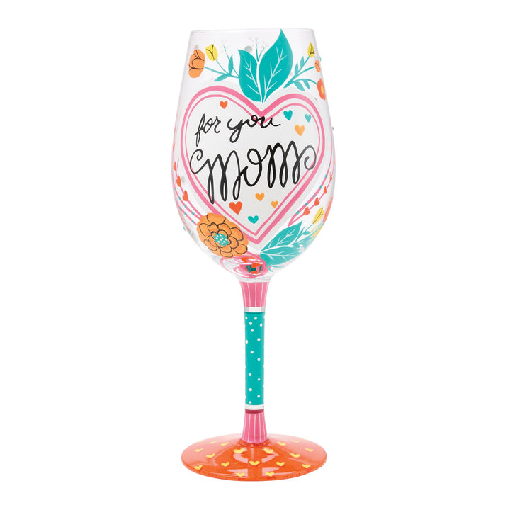 My Mom Has My Heart Hand Painted Wine Glass