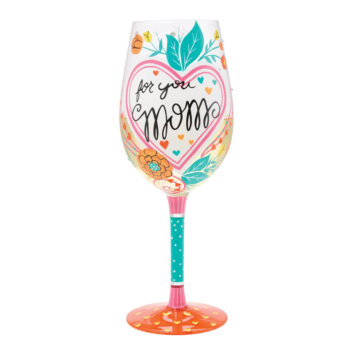 My Mom Has My Heart Hand Painted Wine Glass