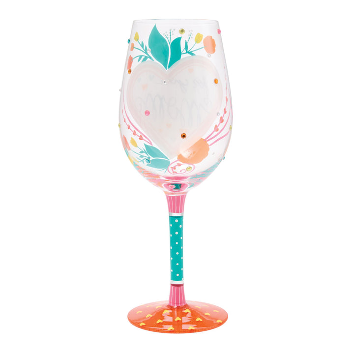 My Mom Has My Heart Hand Painted Wine Glass