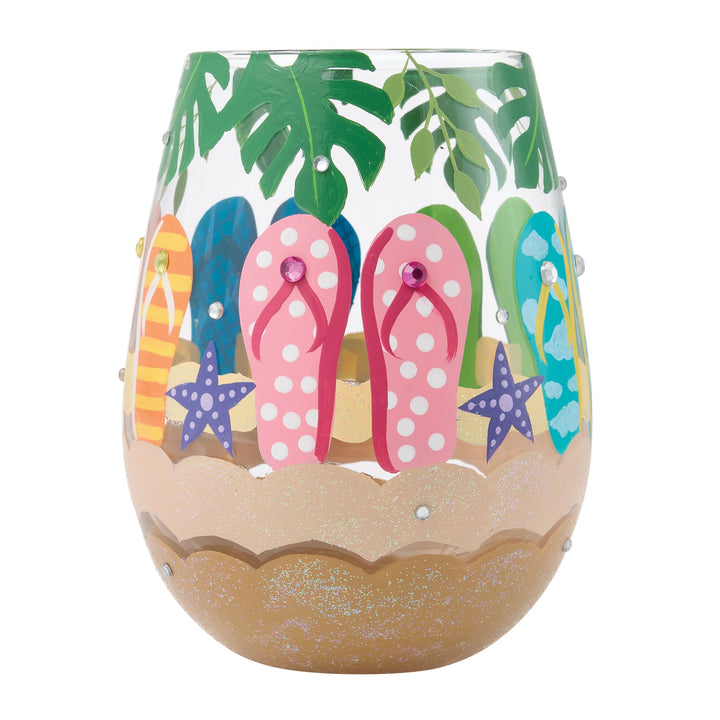 Stuck in the Sand Hand Painted Stemless Wine Glass