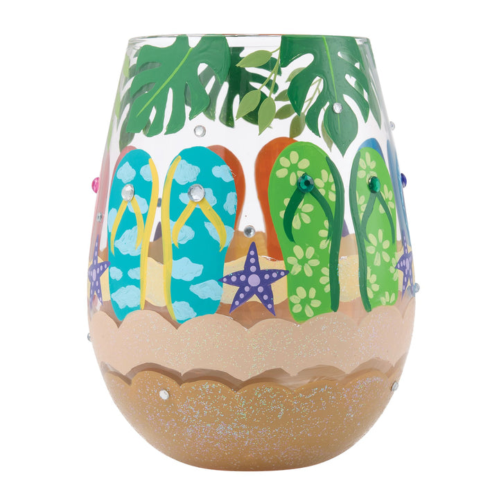 Stuck in the Sand Hand Painted Stemless Wine Glass