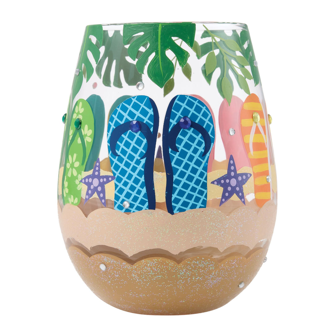 Stuck in the Sand Hand Painted Stemless Wine Glass