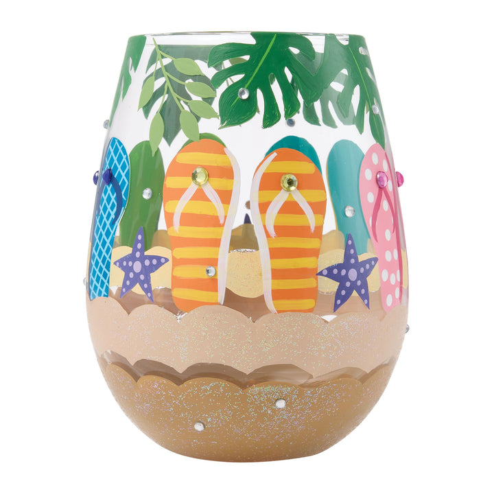 Stuck in the Sand Hand Painted Stemless Wine Glass