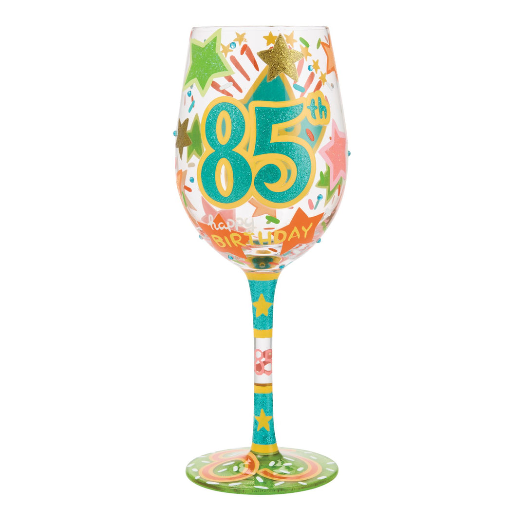 Happy 85th Birthday Hand Painted Wine Glass