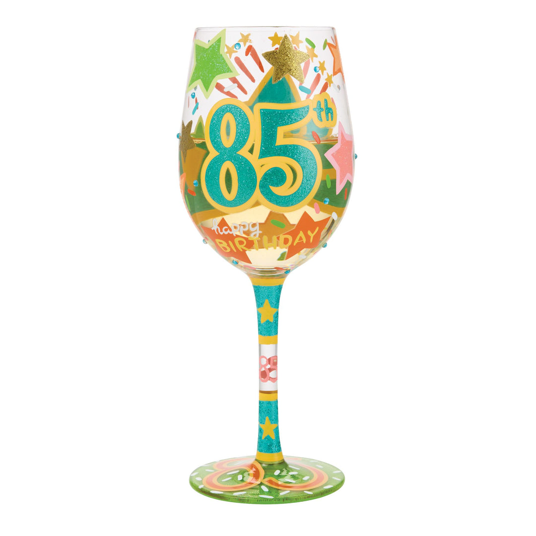 Happy 85th Birthday Hand Painted Wine Glass