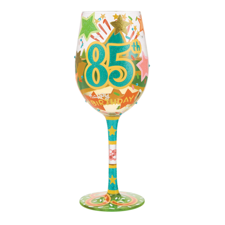 Happy 85th Birthday Hand Painted Wine Glass