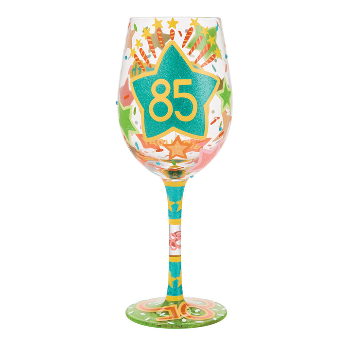 Happy 85th Birthday Hand Painted Wine Glass