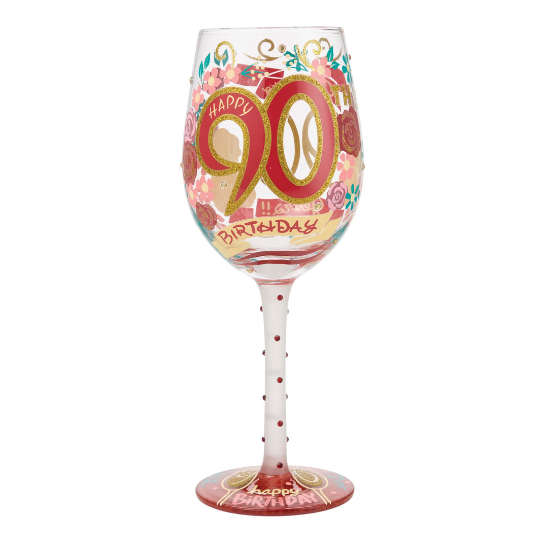 Happy 90th Birthday Hand Painted Wine Glass