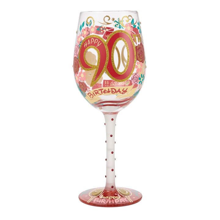 Happy 90th Birthday Hand Painted Wine Glass