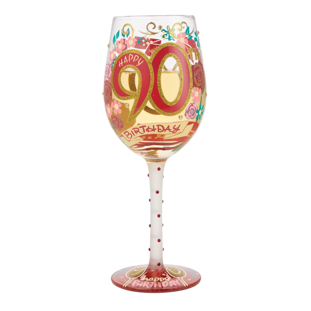 Happy 90th Birthday Hand Painted Wine Glass