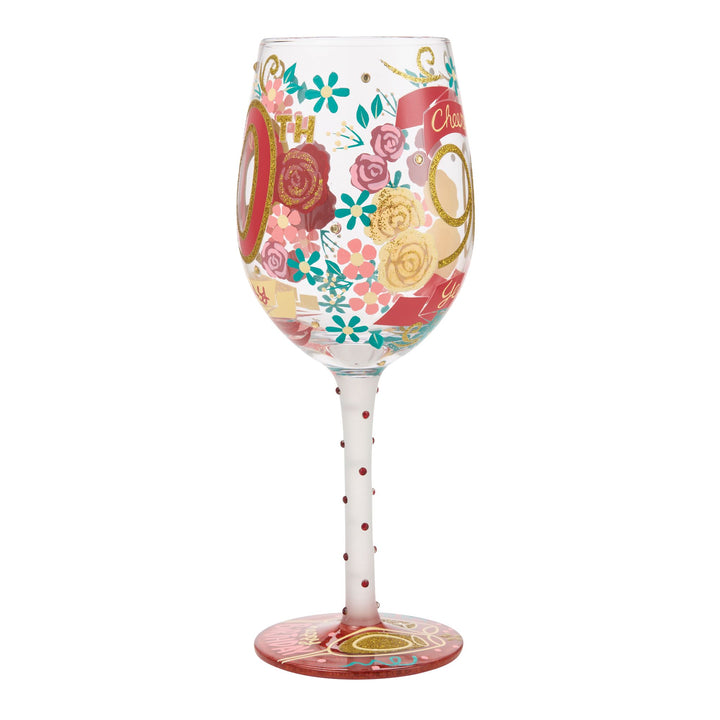Happy 90th Birthday Hand Painted Wine Glass