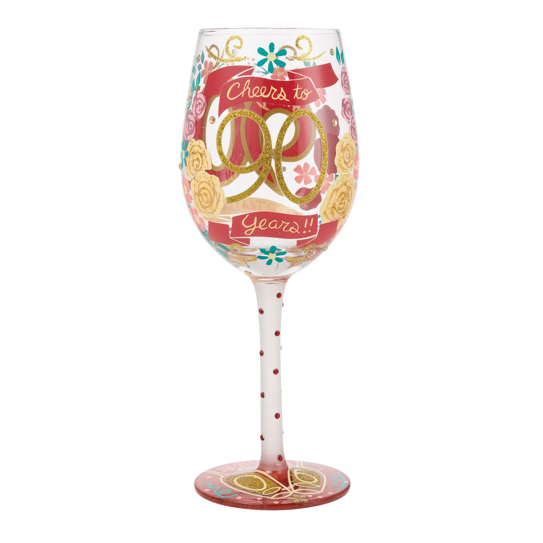 Happy 90th Birthday Hand Painted Wine Glass