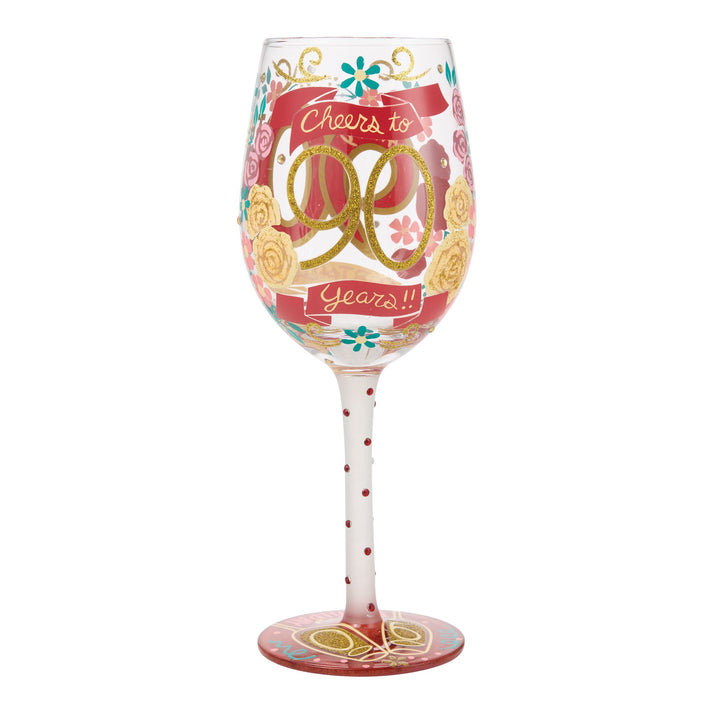 Happy 90th Birthday Hand Painted Wine Glass