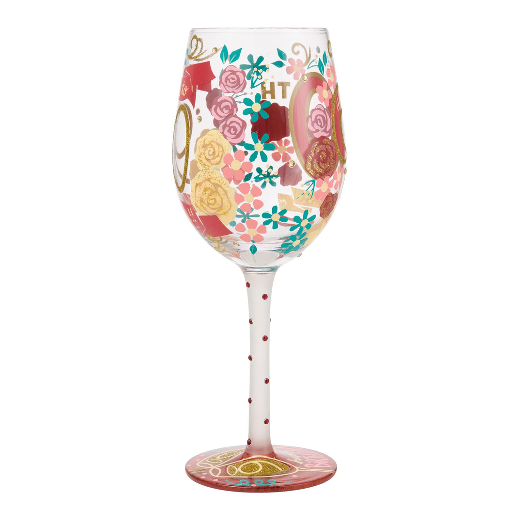 Happy 90th Birthday Hand Painted Wine Glass