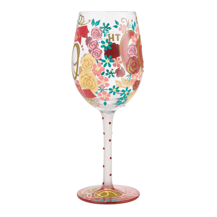 Happy 90th Birthday Hand Painted Wine Glass