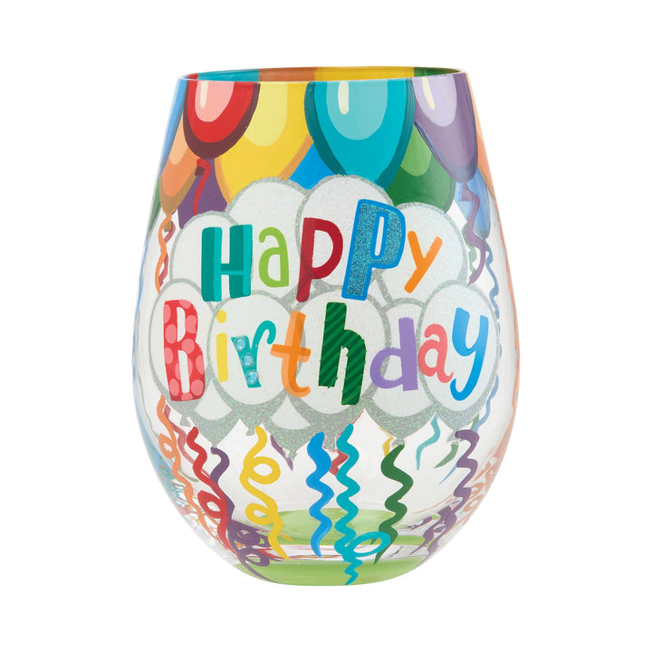 LOLITA Birthday Streamers Hand Painted Stemless Wine Glass