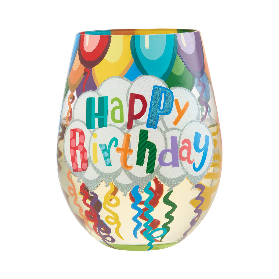 LOLITA Birthday Streamers Hand Painted Stemless Wine Glass