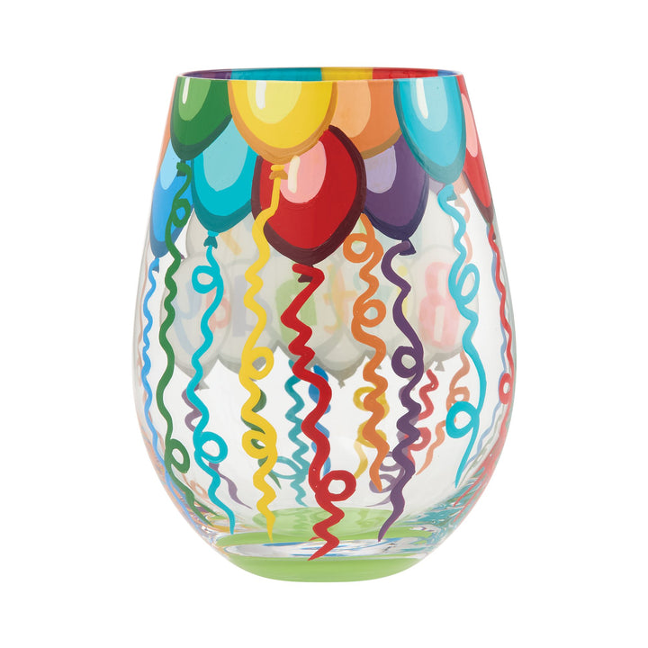 LOLITA Birthday Streamers Hand Painted Stemless Wine Glass