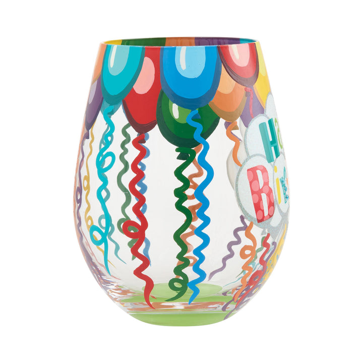 LOLITA Birthday Streamers Hand Painted Stemless Wine Glass