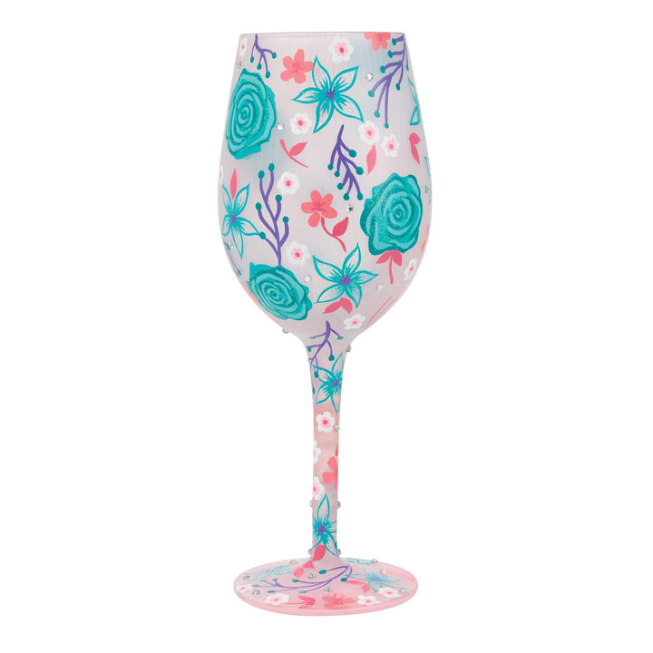 Fancy Florals Hand Painted Wine Glass