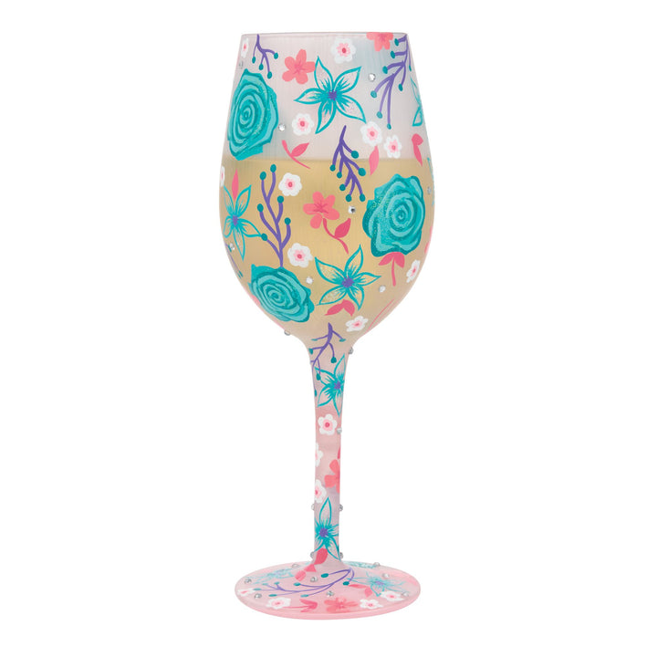 Fancy Florals Hand Painted Wine Glass