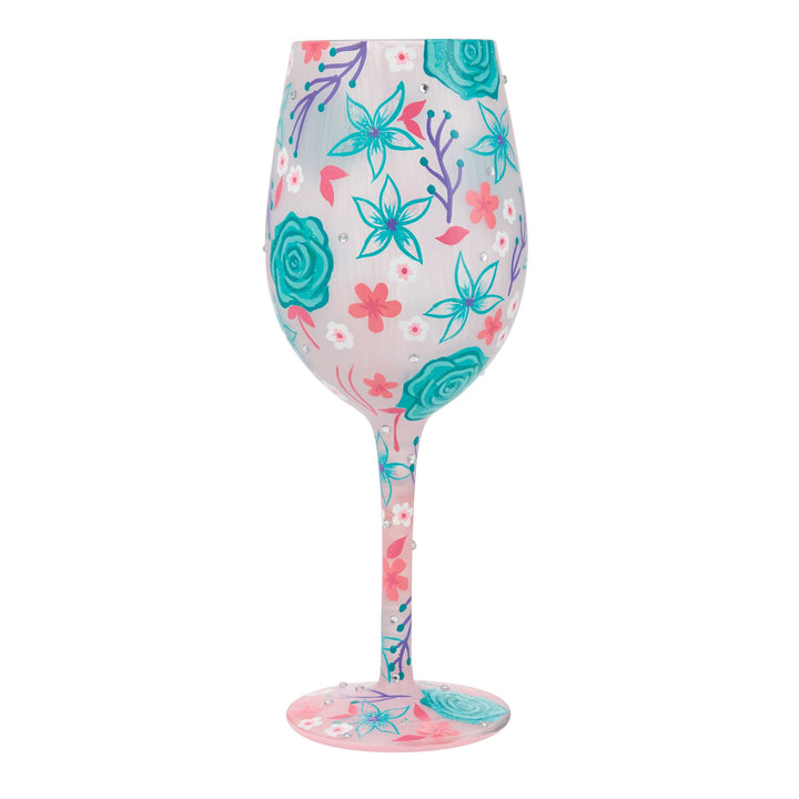 Fancy Florals Hand Painted Wine Glass