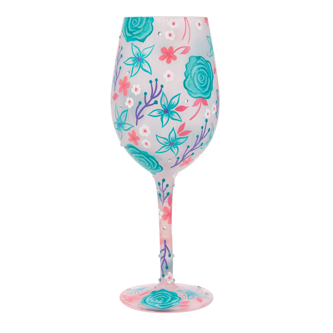 Fancy Florals Hand Painted Wine Glass