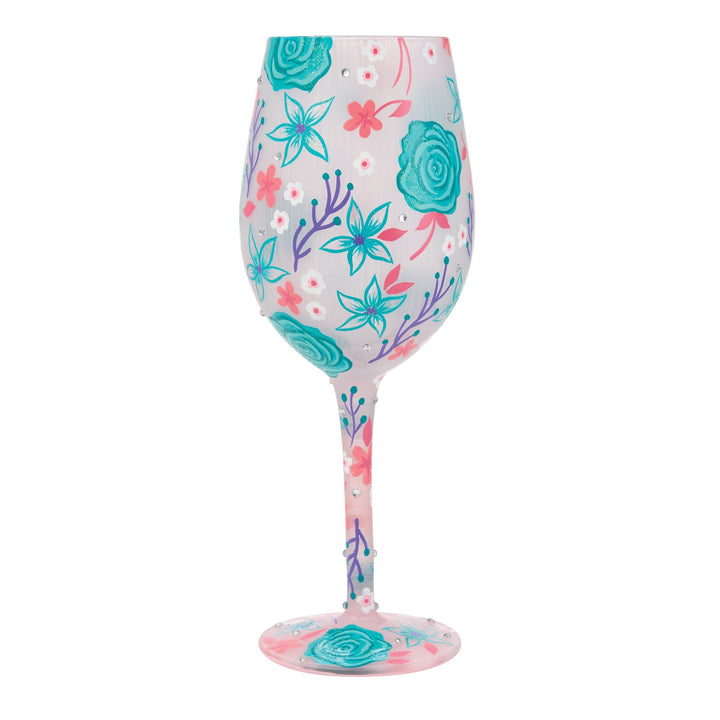 Fancy Florals Hand Painted Wine Glass