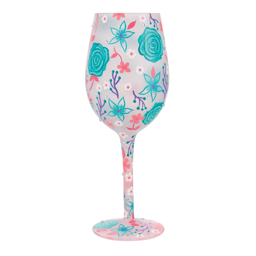 Fancy Florals Hand Painted Wine Glass