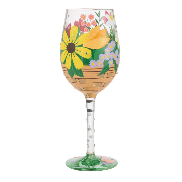 Basket Bouquet Hand Painted Wine Glass