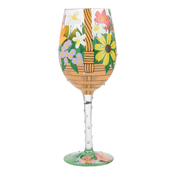 Basket Bouquet Hand Painted Wine Glass