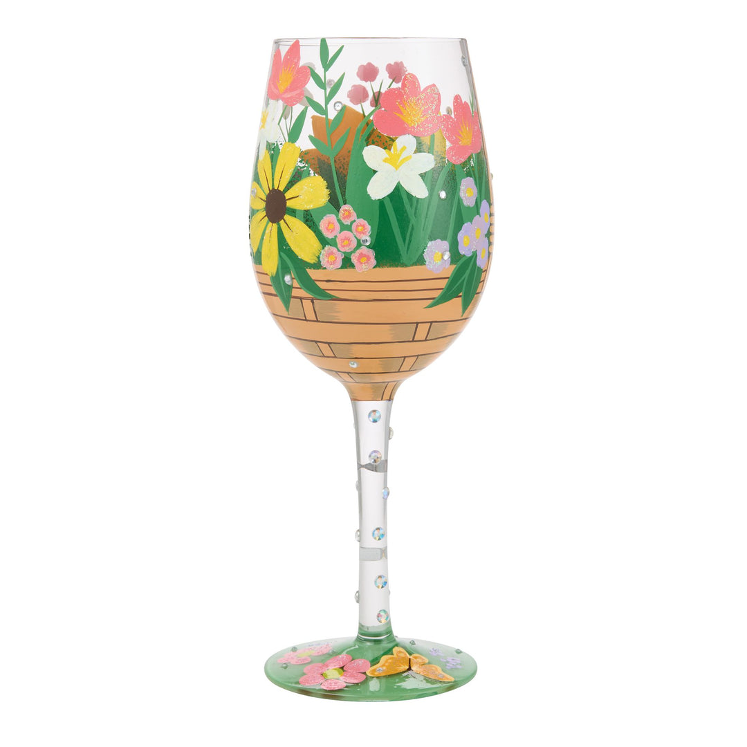 Basket Bouquet Hand Painted Wine Glass
