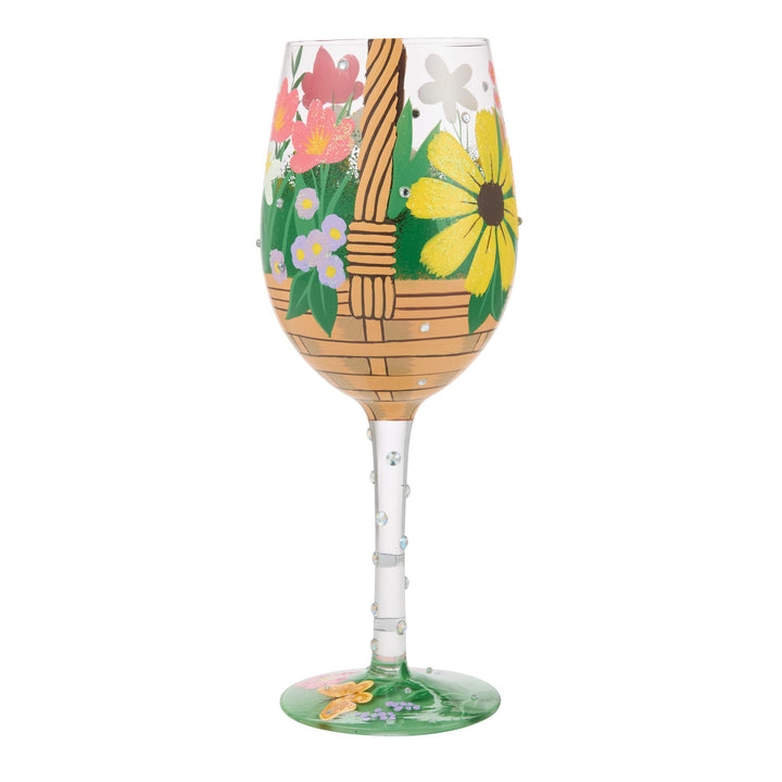 Basket Bouquet Hand Painted Wine Glass
