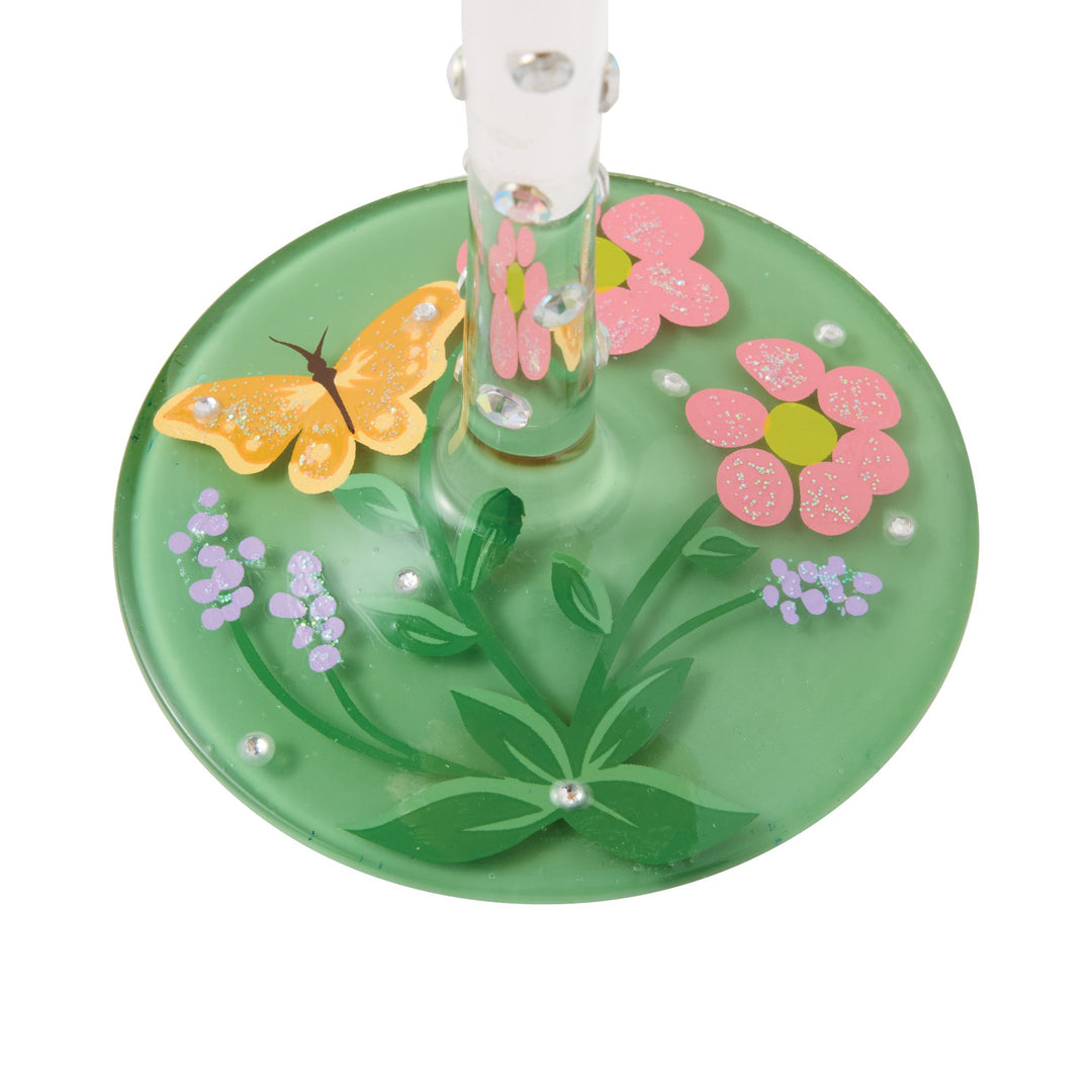 Basket Bouquet Hand Painted Wine Glass