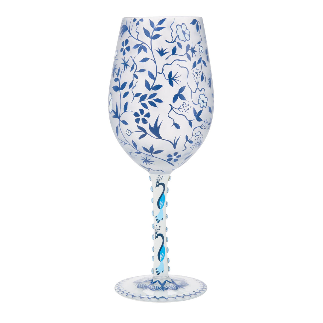 Blue Menagerie Hand Painted Wine Glass