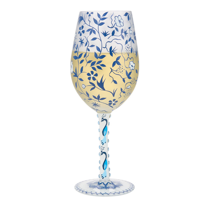 Blue Menagerie Hand Painted Wine Glass