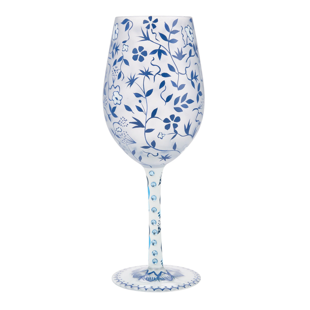 Blue Menagerie Hand Painted Wine Glass