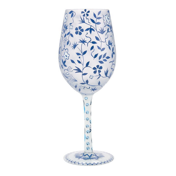 Blue Menagerie Hand Painted Wine Glass