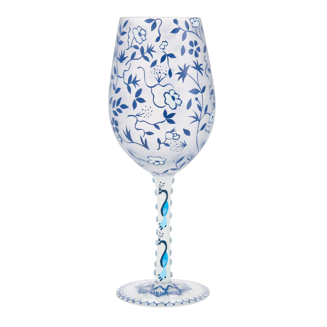 Blue Menagerie Hand Painted Wine Glass