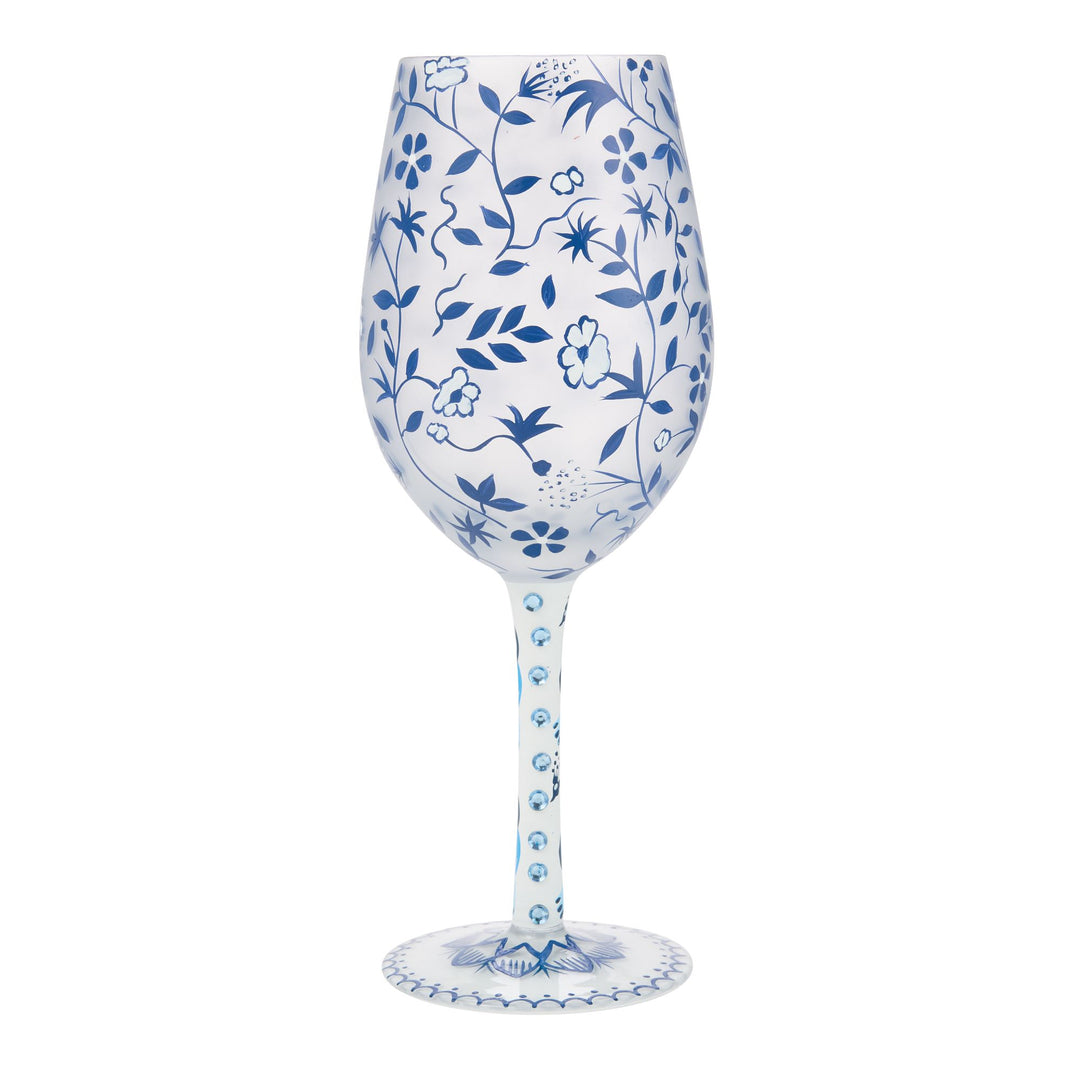 Blue Menagerie Hand Painted Wine Glass