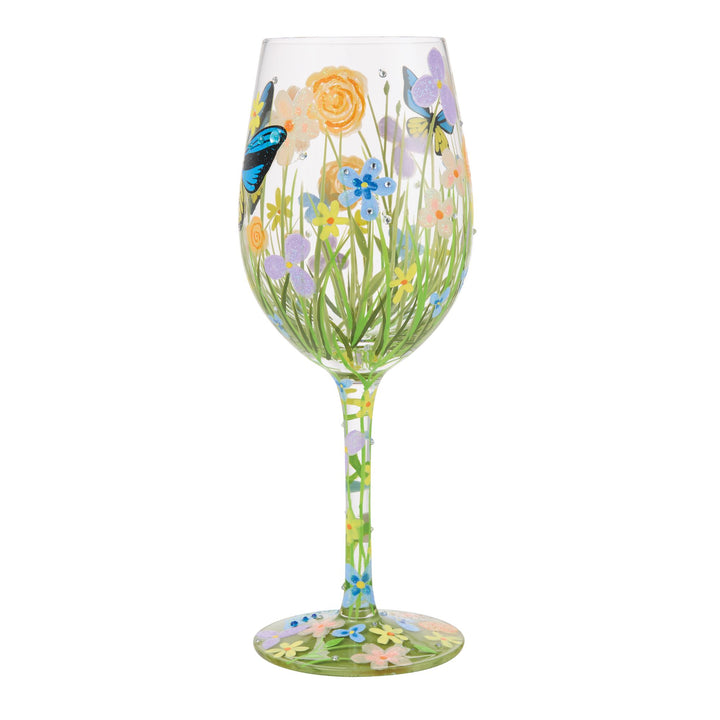 Bloom Wildly Hand Painted Wine Glass