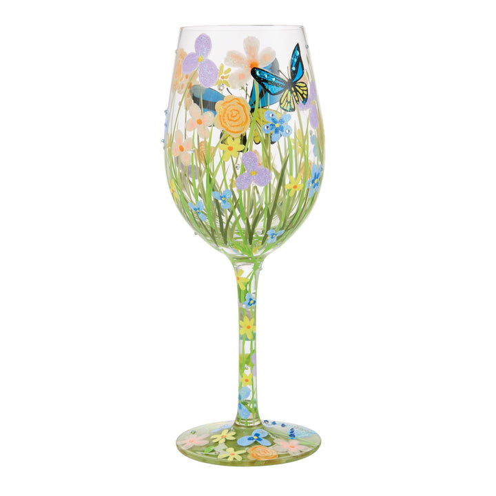 Bloom Wildly Hand Painted Wine Glass