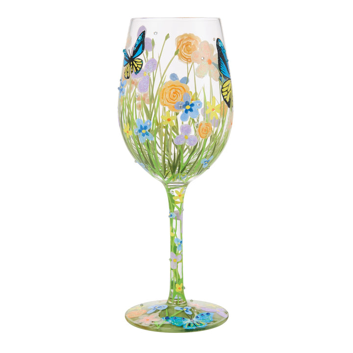 Bloom Wildly Hand Painted Wine Glass