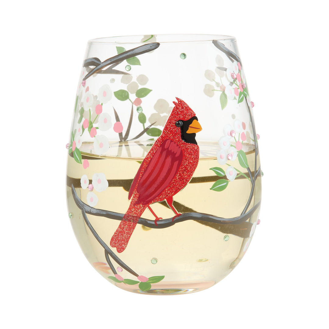 LOLITA Cardinal Beauty Hand Painted Stemless Wine Glass
