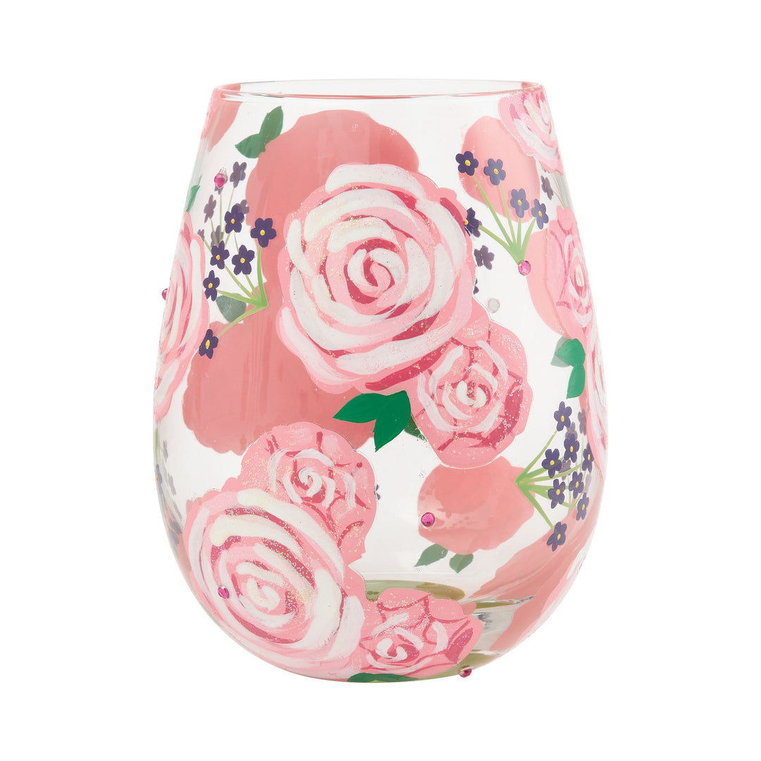 LOLITA Pretty as a Peony Hand Painted Stemless Wine Glass