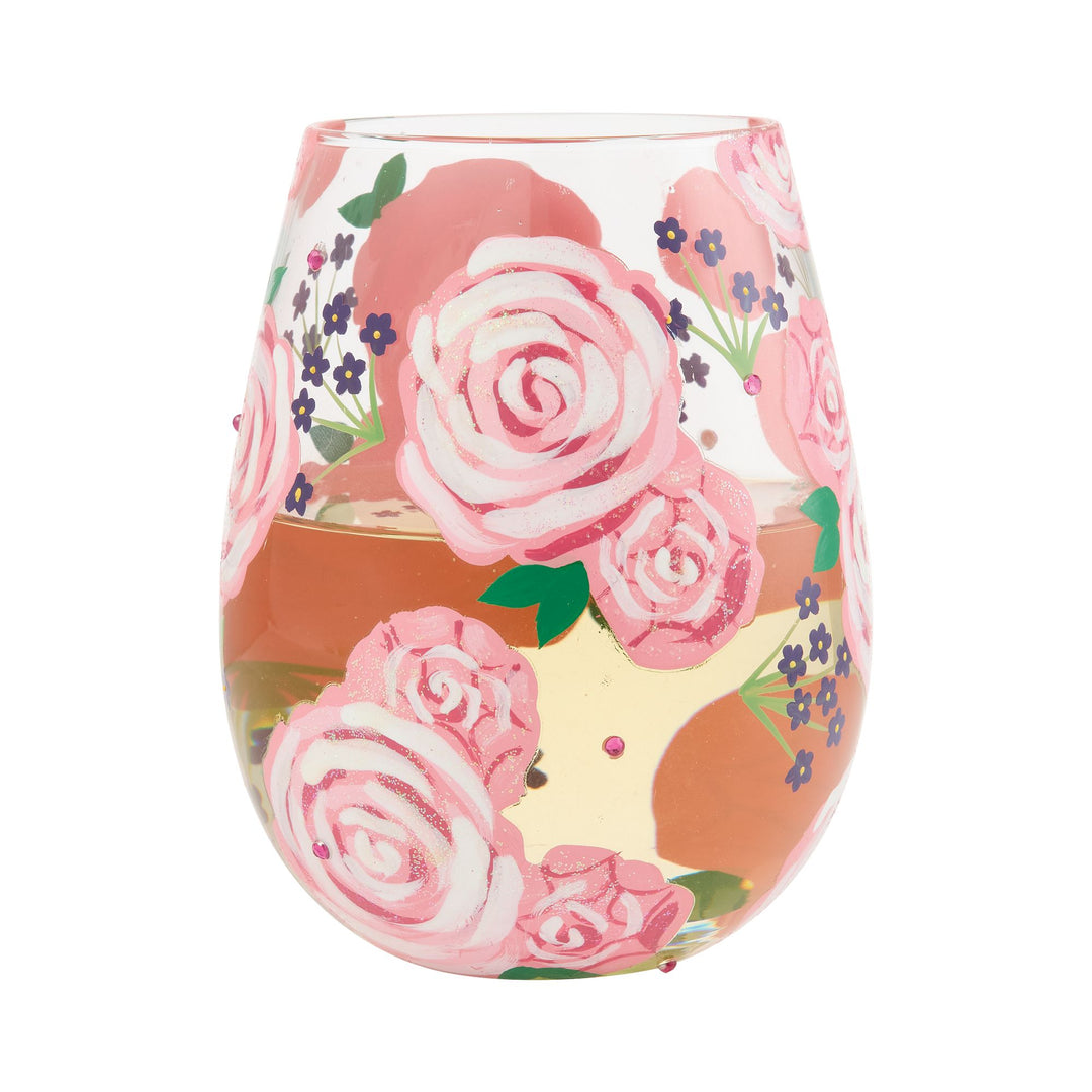 LOLITA Pretty as a Peony Hand Painted Stemless Wine Glass
