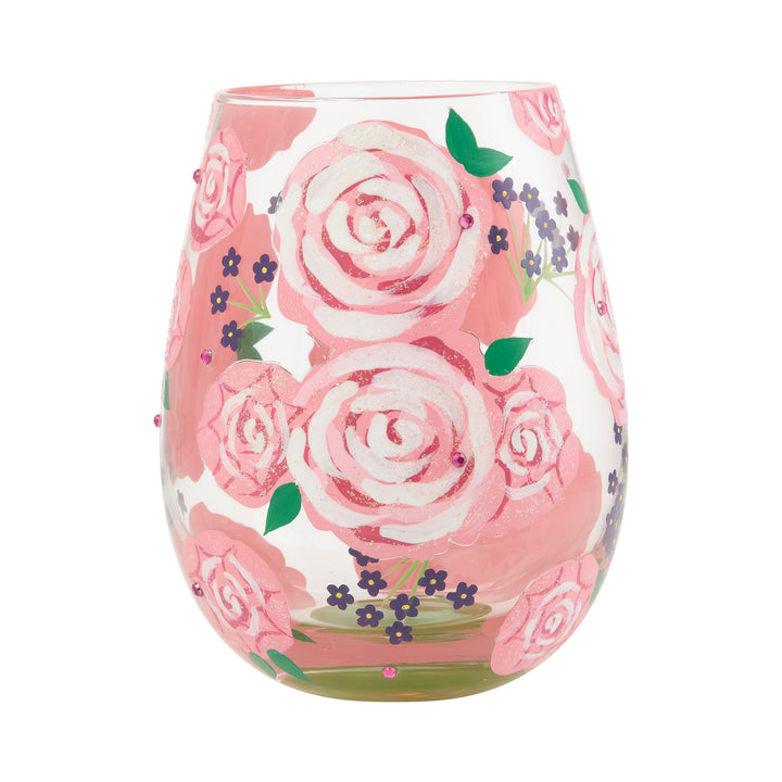 LOLITA Pretty as a Peony Hand Painted Stemless Wine Glass