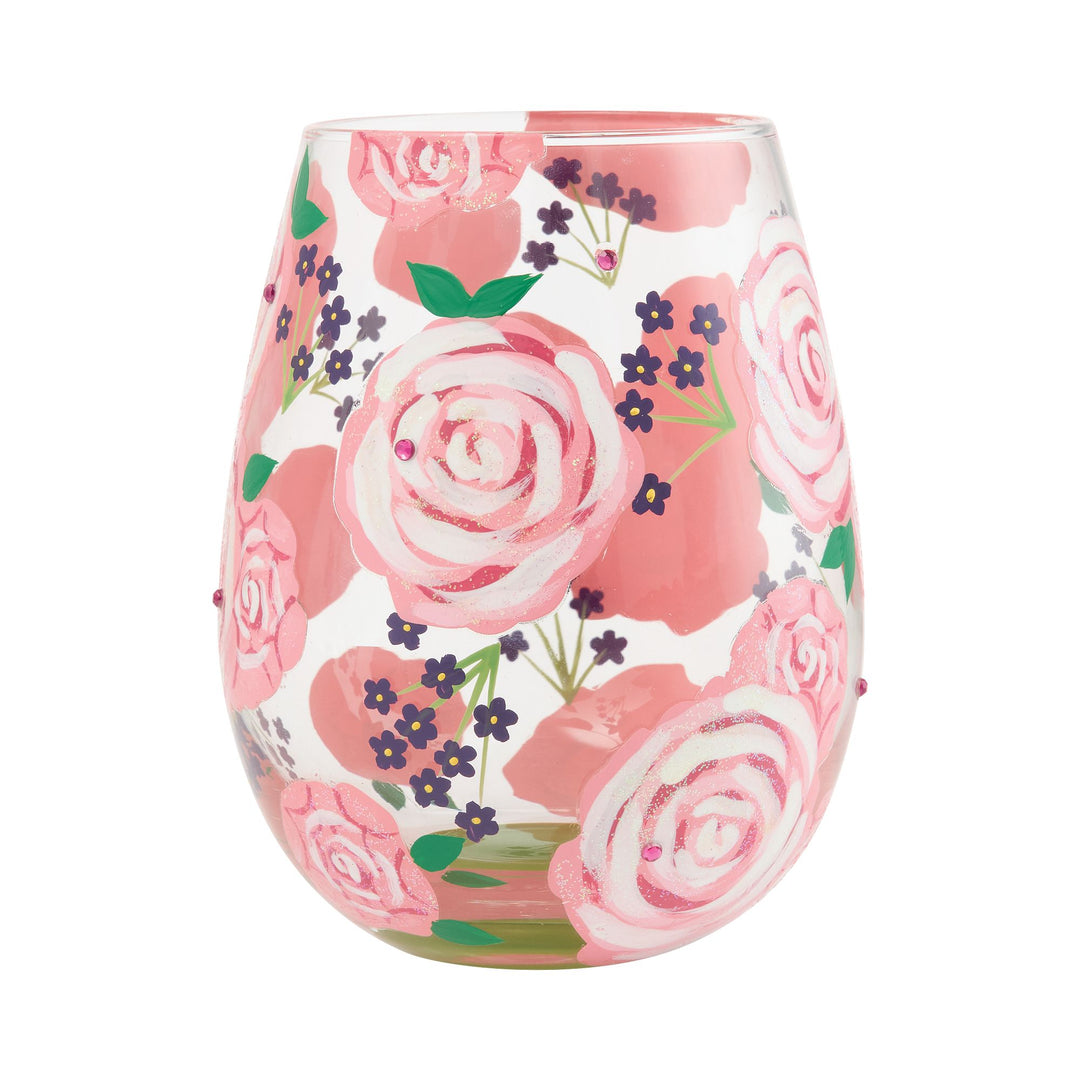LOLITA Pretty as a Peony Hand Painted Stemless Wine Glass